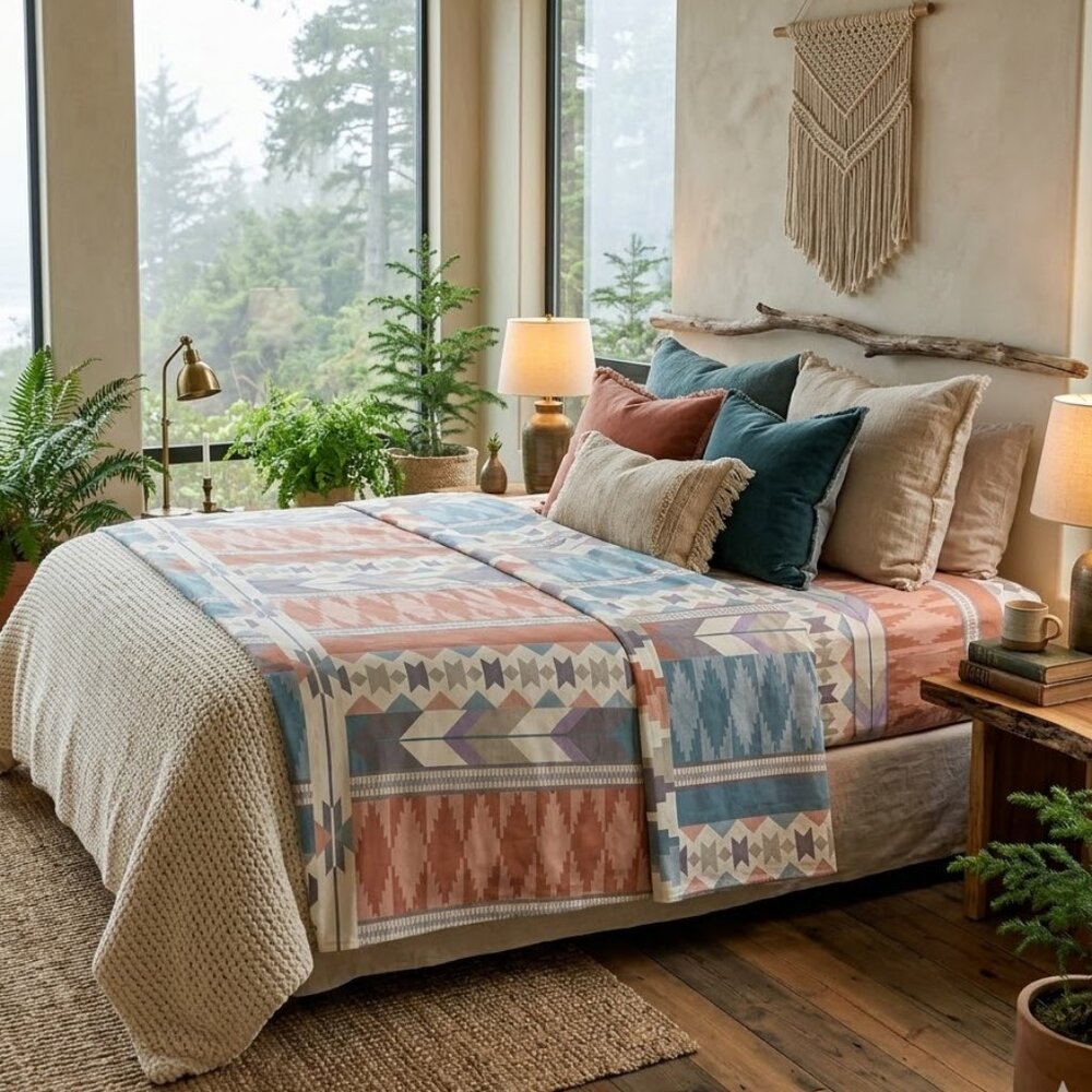 Pair Of  Southwestern Queen Flat Sheets